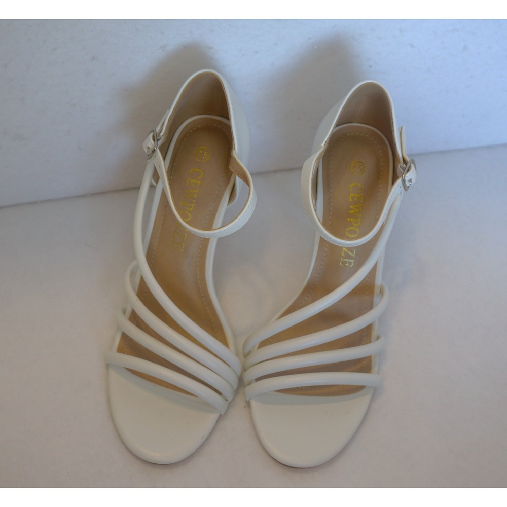 Cewpoeze Womens White Strappy Stiletto Ankle Buckle Dress Sandals CT001 Size 7.5